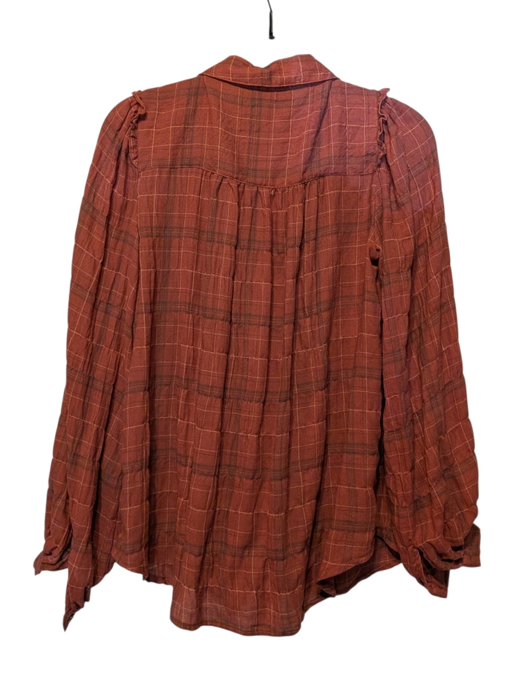 Max Studio Ruffle-Yoke Button-Front Blouse in Rust - Picture 3 of 11